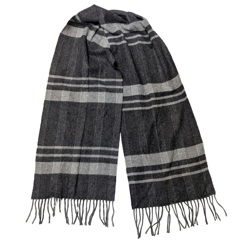 Italian Woollen Treasures Luxury Lambswool Soft Scarf Plaid Grey 11.5x62